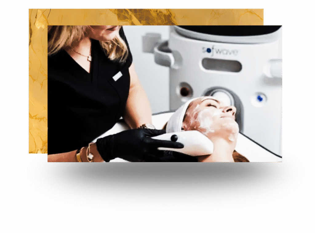 Client receiving noninvasive Sofwave facial rejuvenation at Cloud Nine Aesthetics med spa.